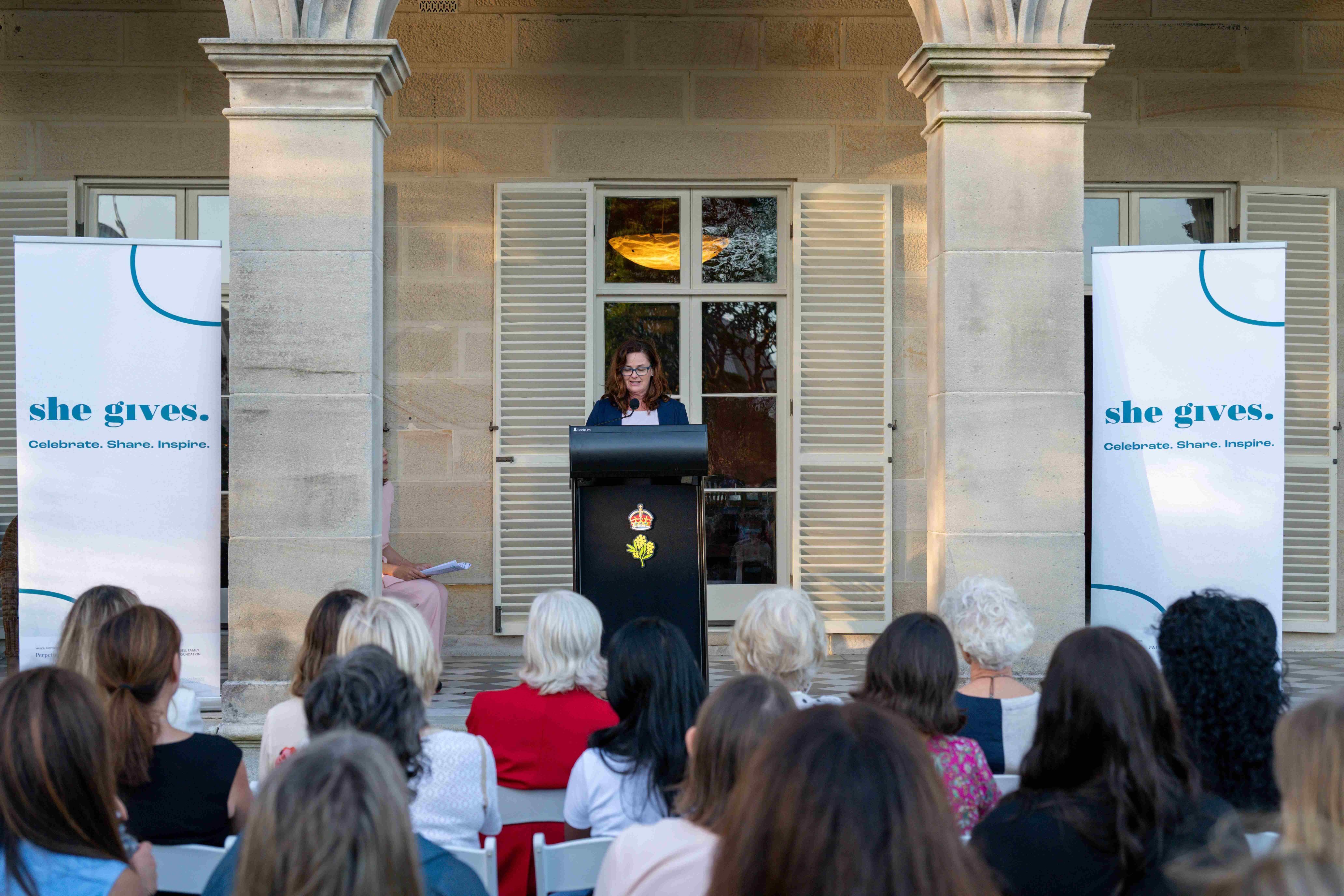 Leanne giving her speech at She Gives Launch